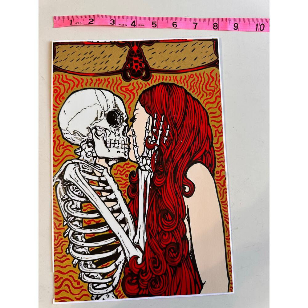 8 x 12 Vinyl Sticker Vintage Poster Grateful Dead Skeleton Kiss